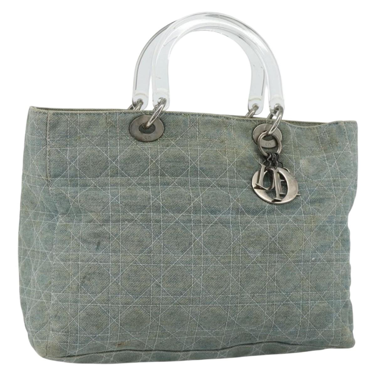 Christian Dior Canage Hand Bag Denim Blue Silver Auth 176133