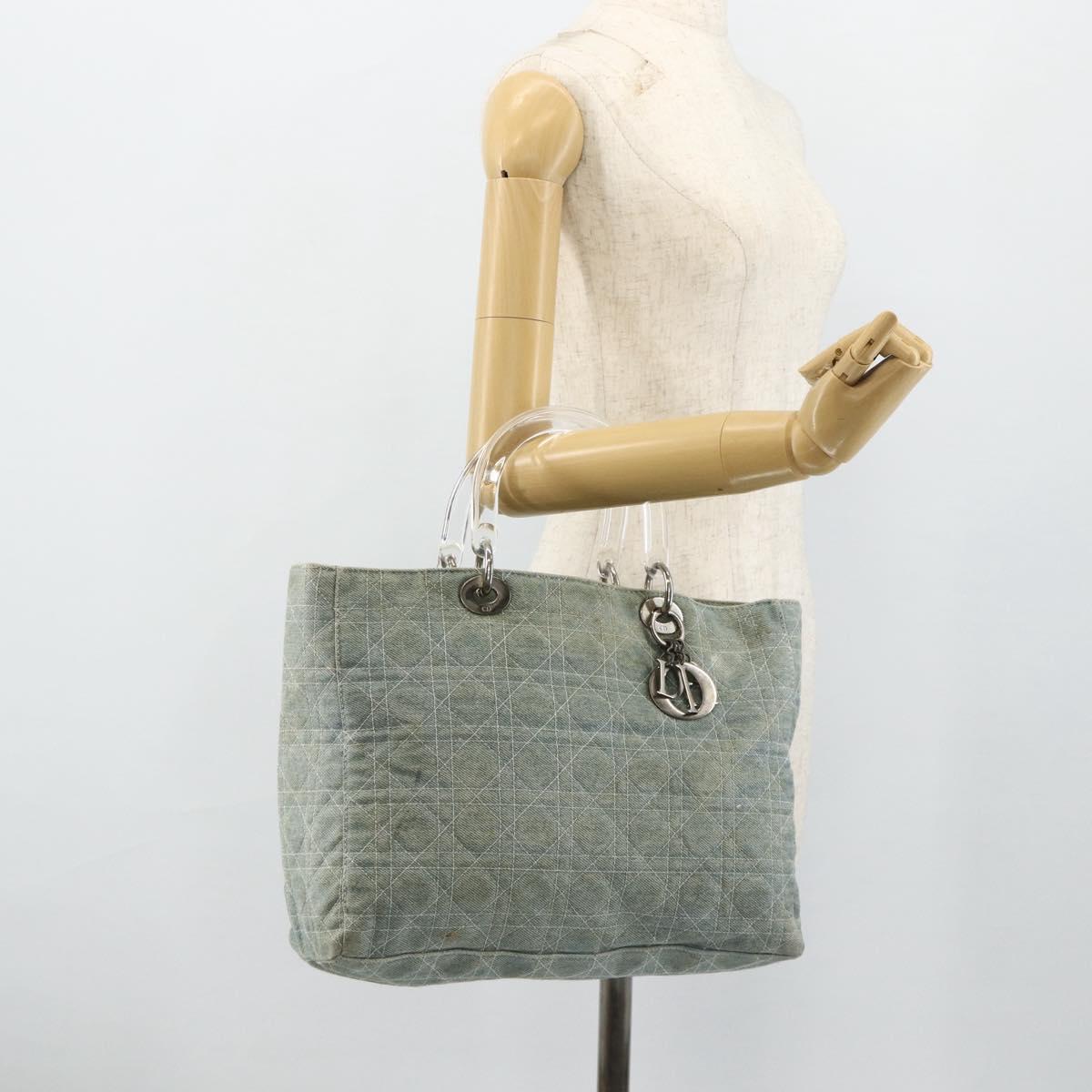 Christian Dior Canage Hand Bag Denim Blue Silver Auth 176133