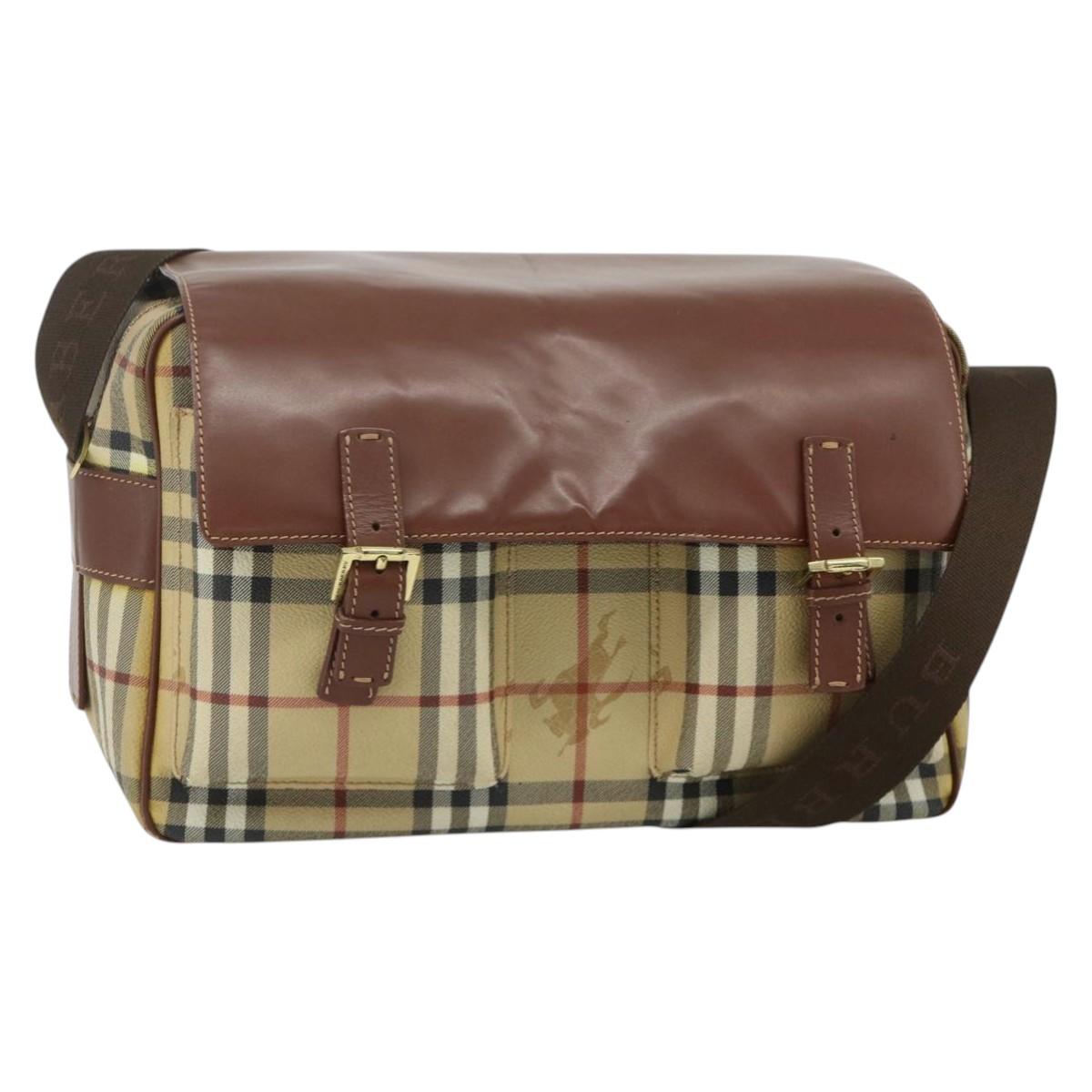 BURBERRY Nova Check Shoulder Bag PVC Beige Gold Auth 176136A