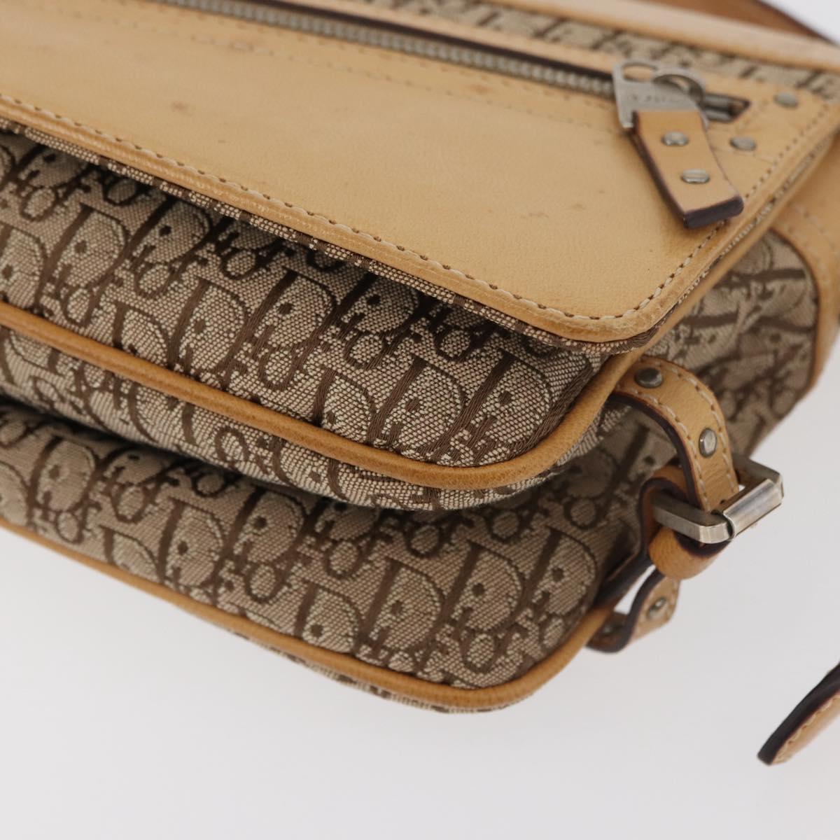 Christian Dior Trotter Canvas Street Chic Shoulder Bag Beige Silver Auth 176137A