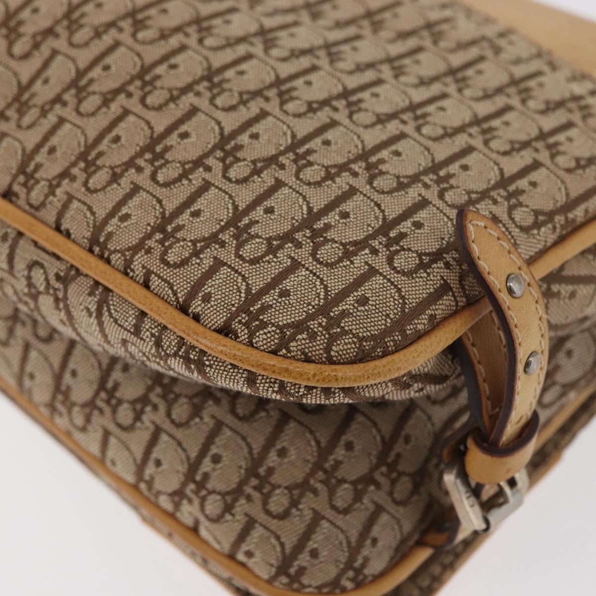 Christian Dior Trotter Canvas Street Chic Shoulder Bag Beige Silver Auth 176137A