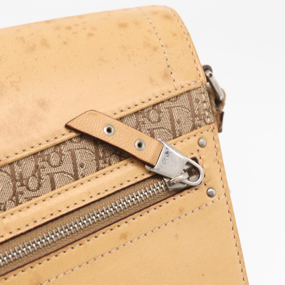Christian Dior Trotter Canvas Street Chic Shoulder Bag Beige Silver Auth 176137A