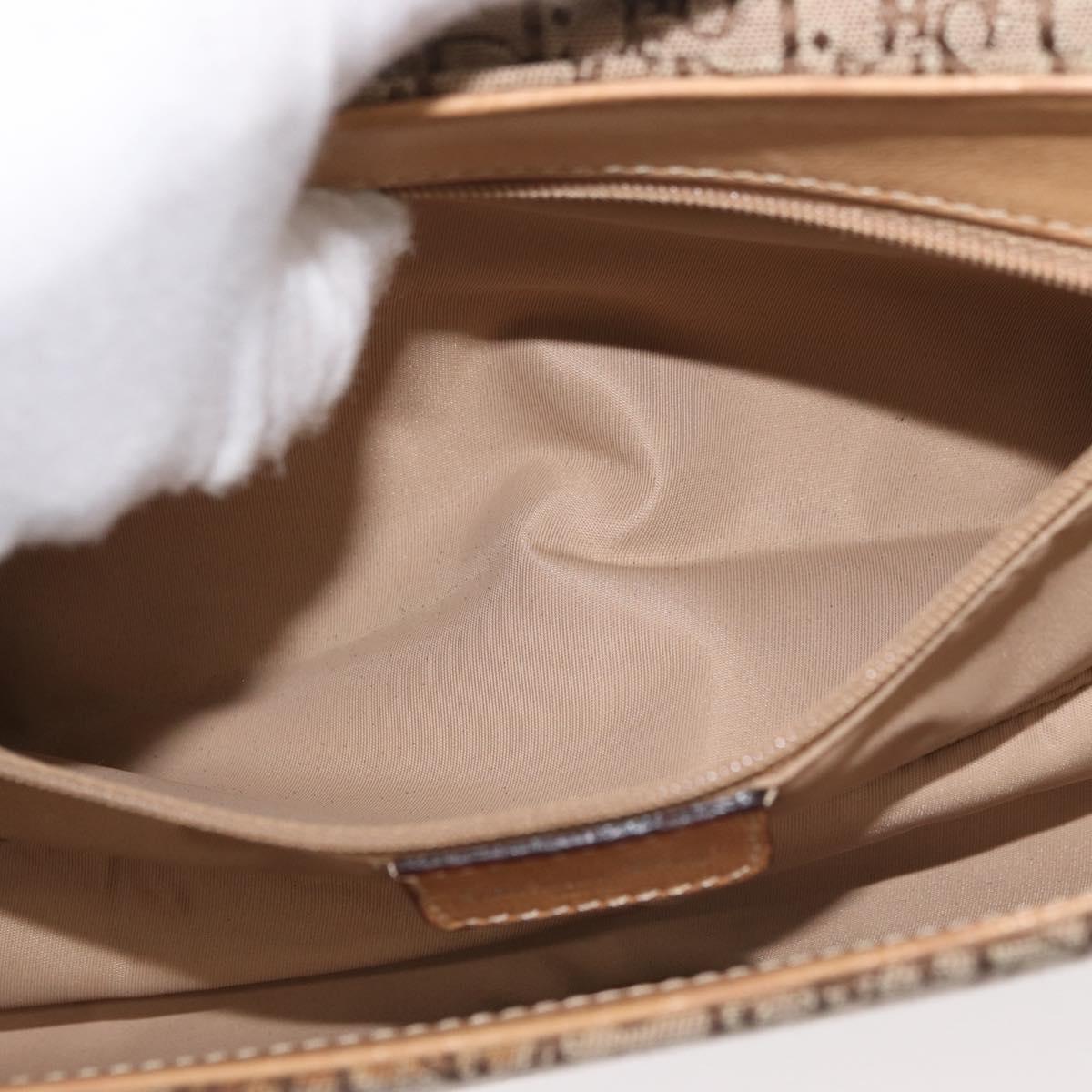 Christian Dior Trotter Canvas Street Chic Shoulder Bag Beige Silver Auth 176137A