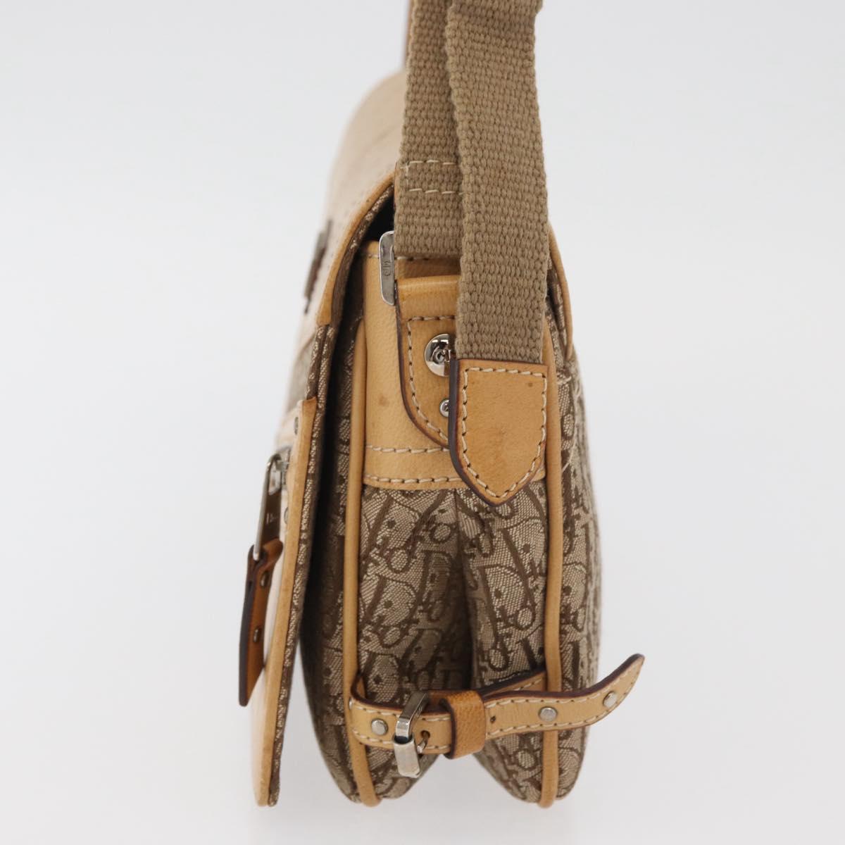 Christian Dior Trotter Canvas Street Chic Shoulder Bag Beige Silver Auth 176137A