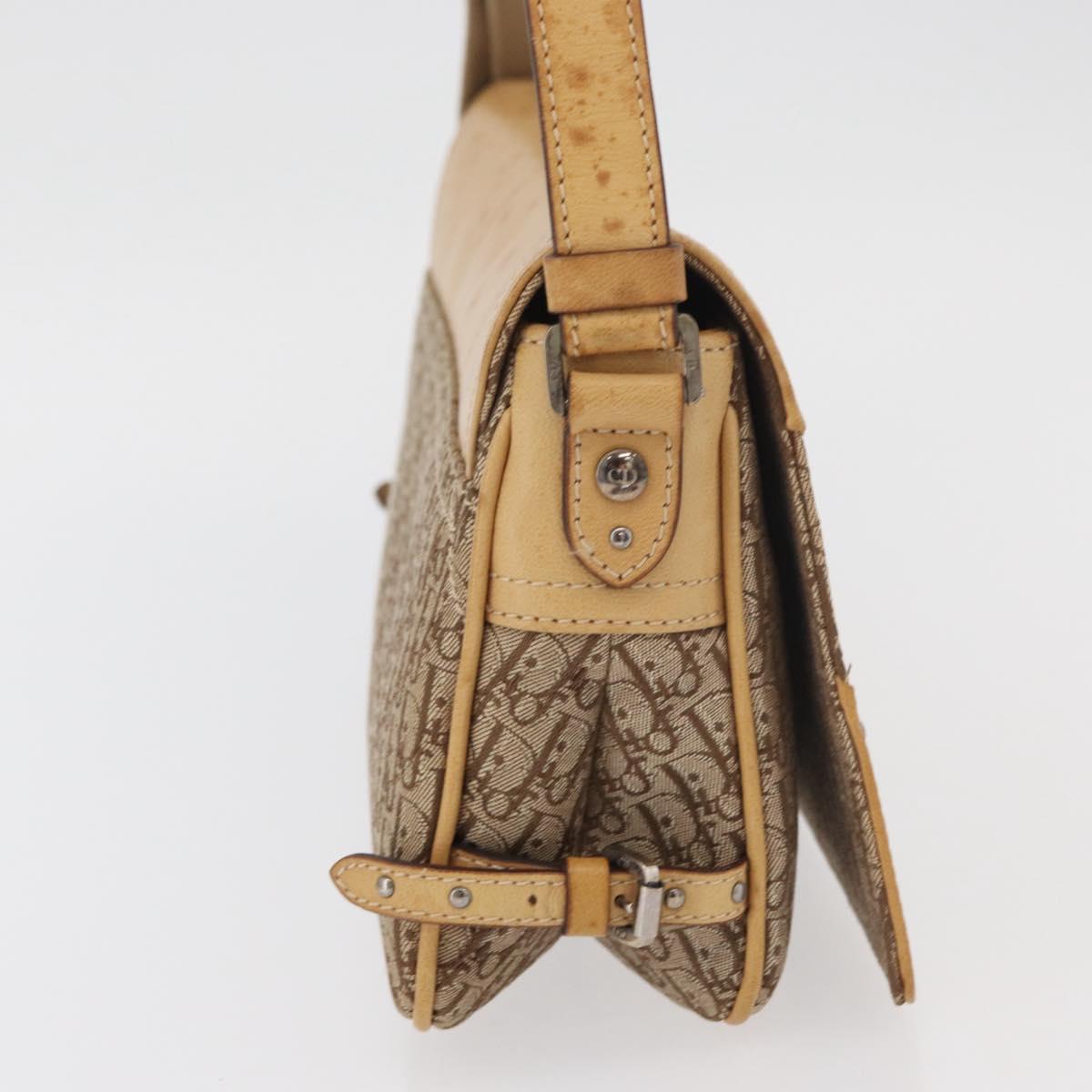 Christian Dior Trotter Canvas Street Chic Shoulder Bag Beige Silver Auth 176137A
