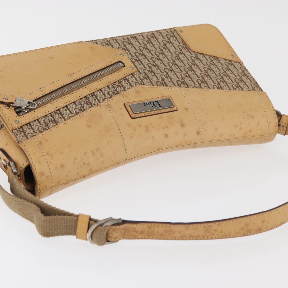 Christian Dior Trotter Canvas Street Chic Shoulder Bag Beige Silver Auth 176137A