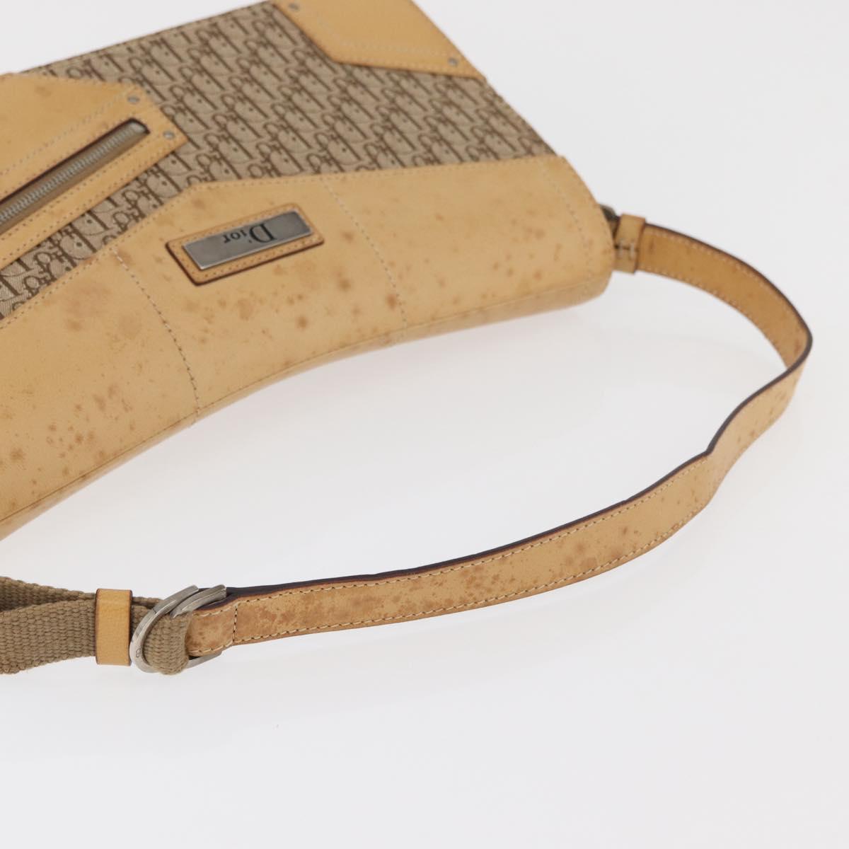 Christian Dior Trotter Canvas Street Chic Shoulder Bag Beige Silver Auth 176137A