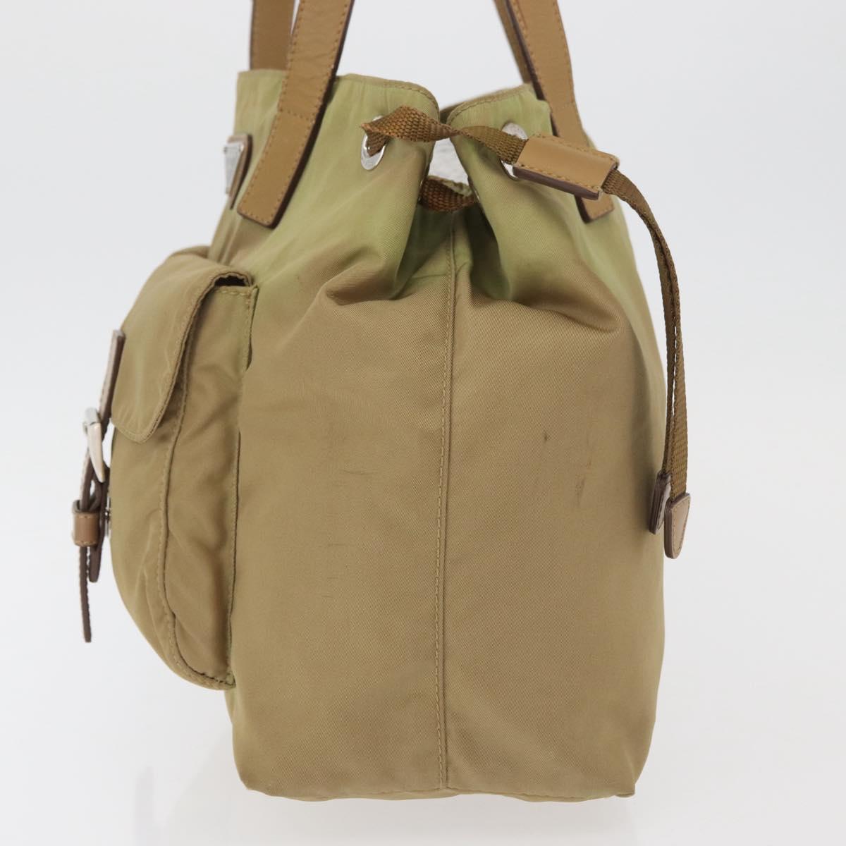 PRADA Hand Bag Nylon Khaki Silver Auth 176138