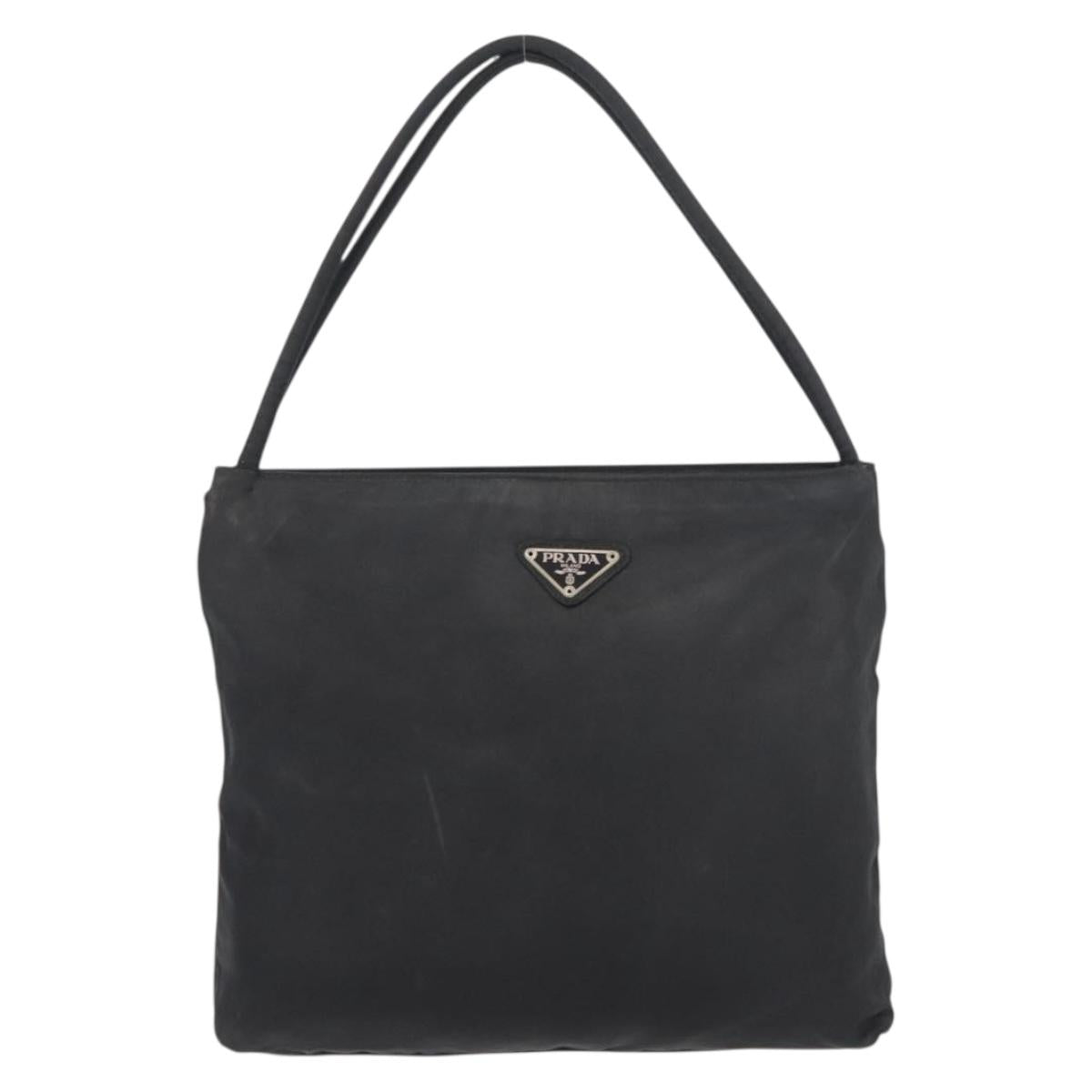 PRADA Hand Bag Nylon Black Silver Auth 176163