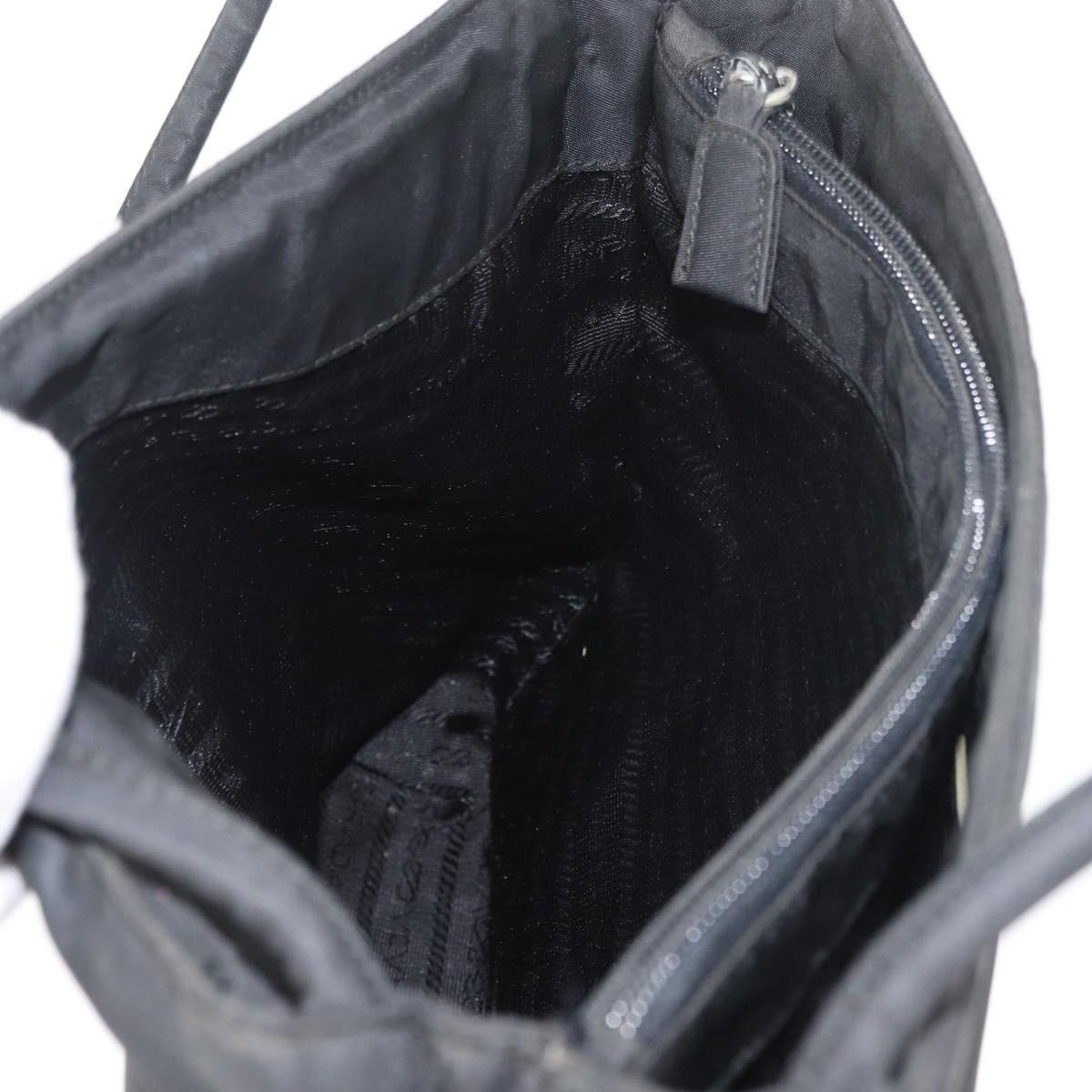 PRADA Hand Bag Nylon Black Silver Auth 176163
