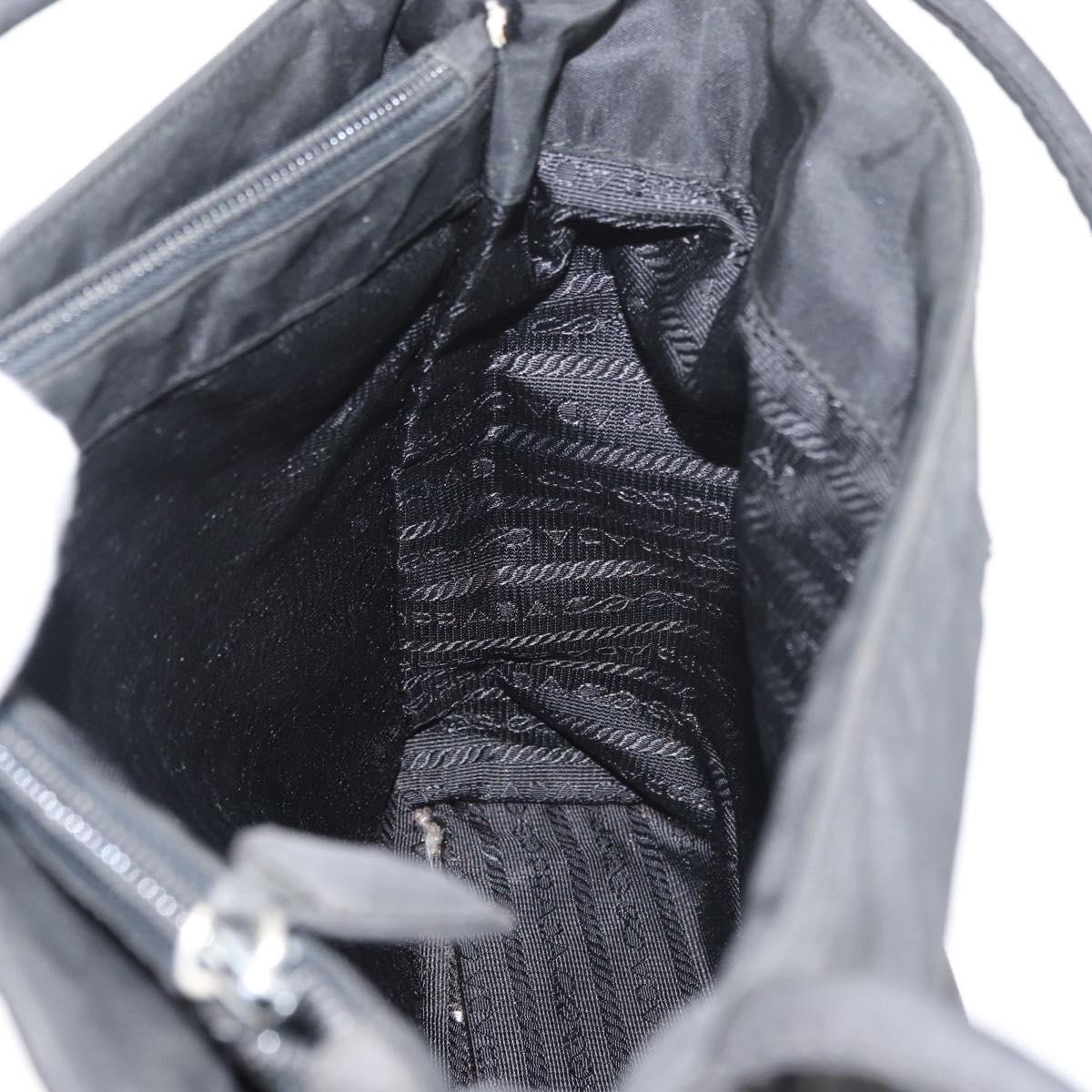 PRADA Hand Bag Nylon Black Silver Auth 176163