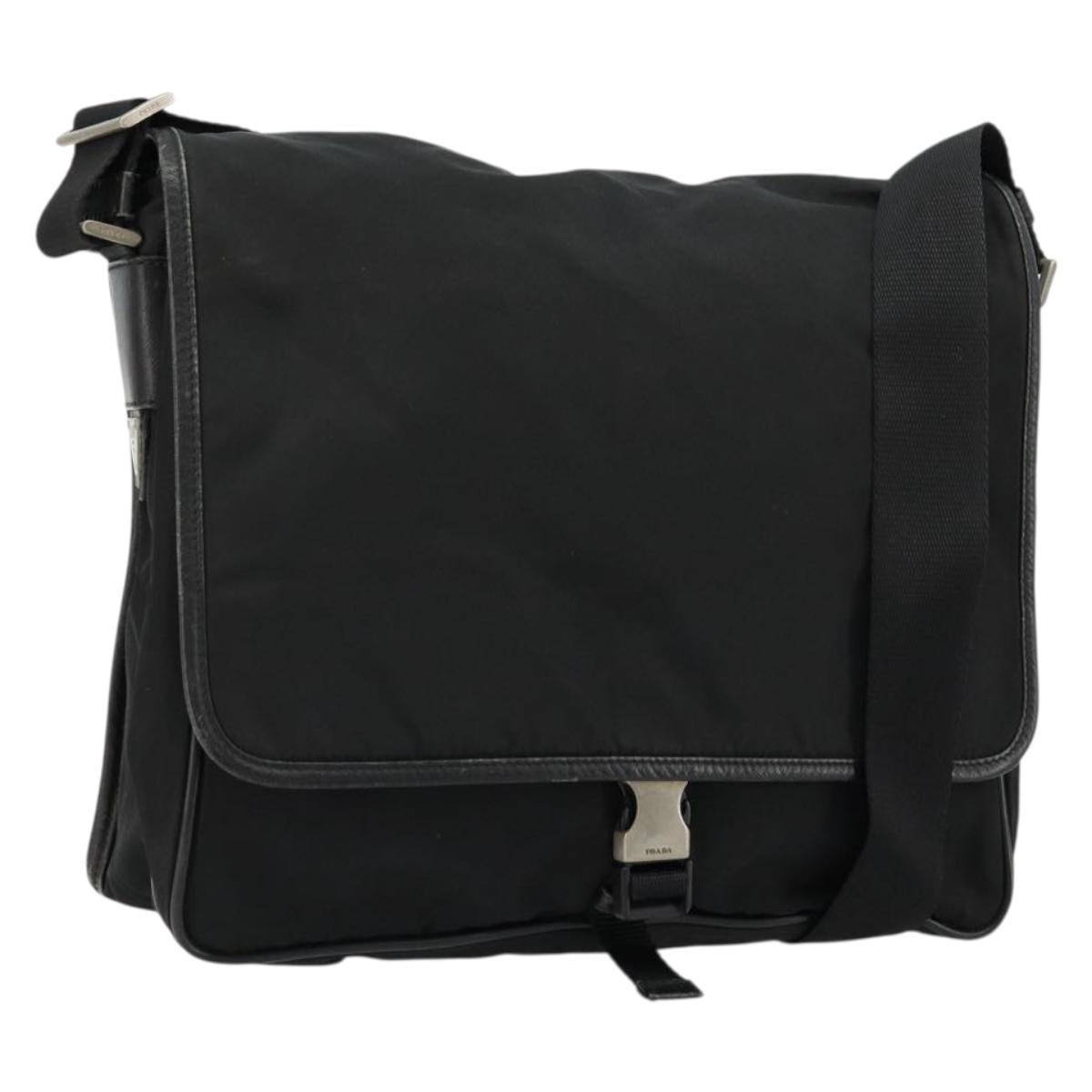 PRADA Shoulder Bag Nylon Black Silver Auth 176173