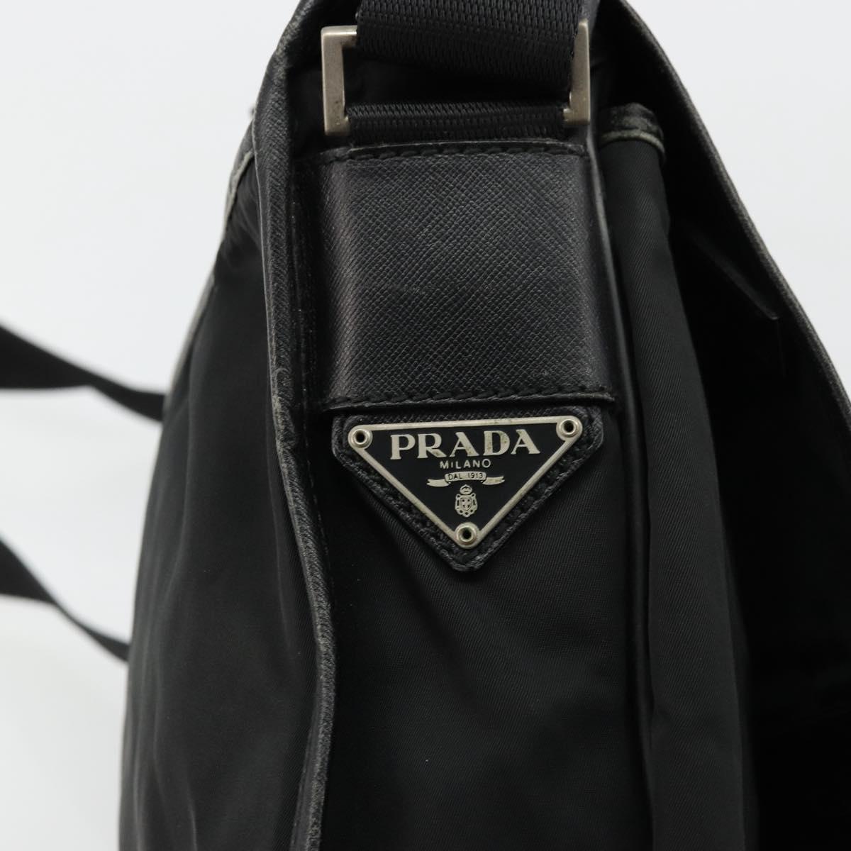 PRADA Shoulder Bag Nylon Black Silver Auth 176173