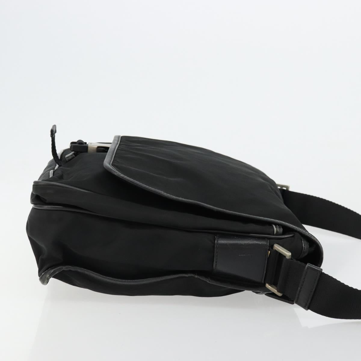 PRADA Shoulder Bag Nylon Black Silver Auth 176173