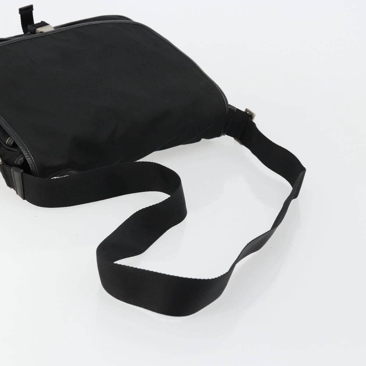 PRADA Shoulder Bag Nylon Black Silver Auth 176173