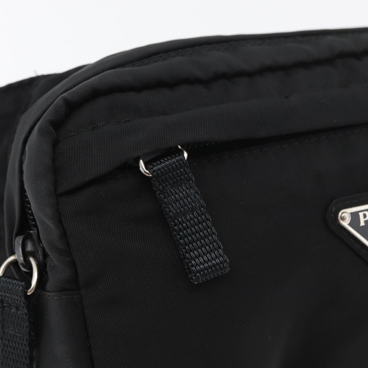 PRADA Body Bag Nylon Black Silver Auth 176176A