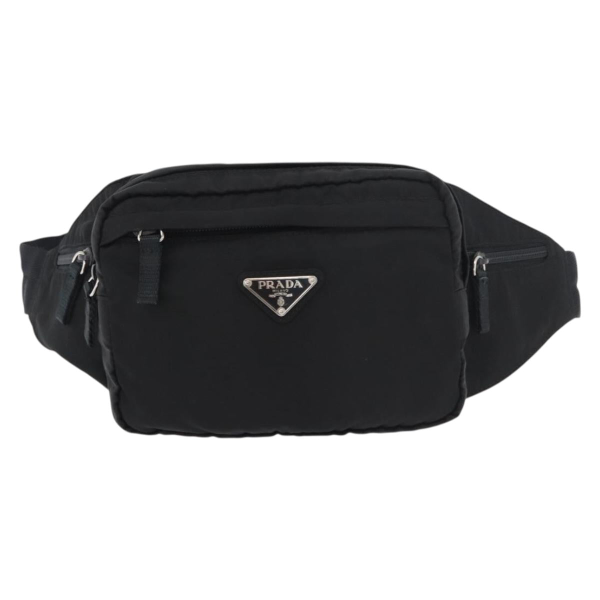 PRADA Body Bag Nylon Black Silver Auth 176176A