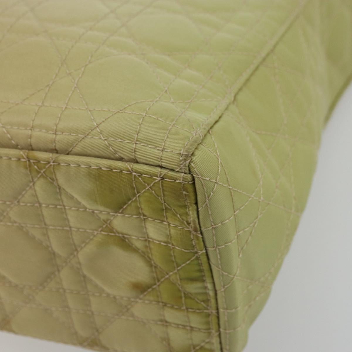 Christian Dior Canage Hand Bag Nylon 2way Green Gold Auth 176178