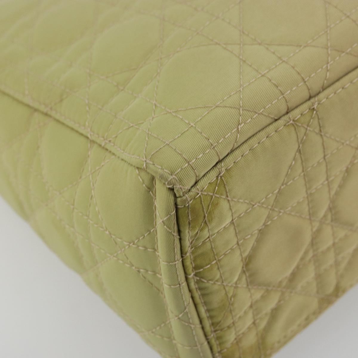 Christian Dior Canage Hand Bag Nylon 2way Green Gold Auth 176178