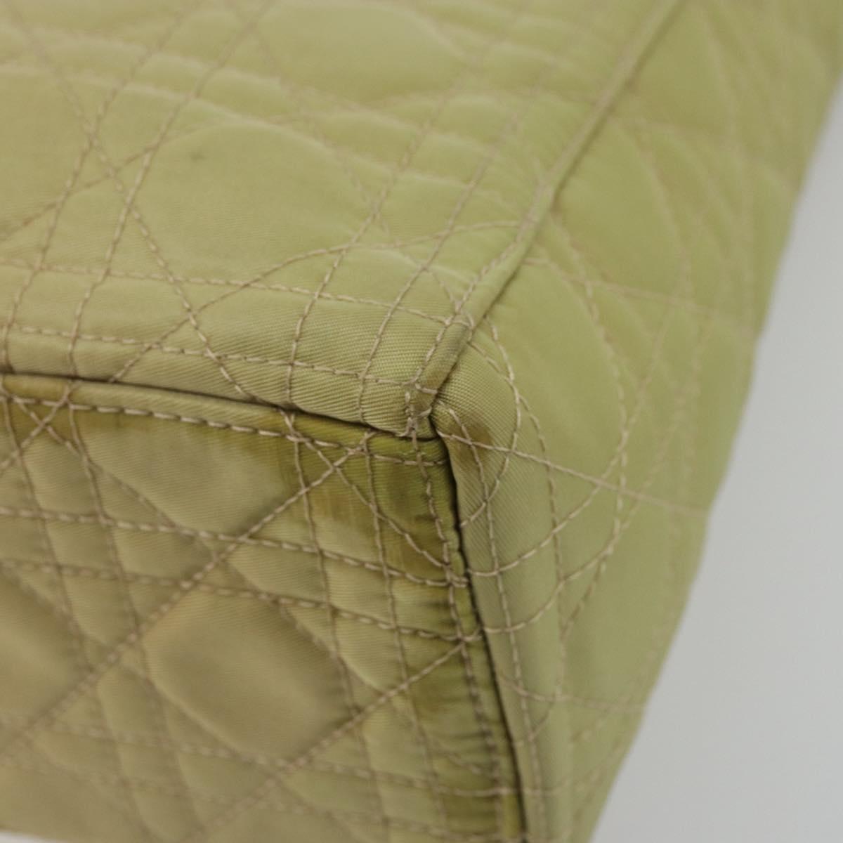Christian Dior Canage Hand Bag Nylon 2way Green Gold Auth 176178