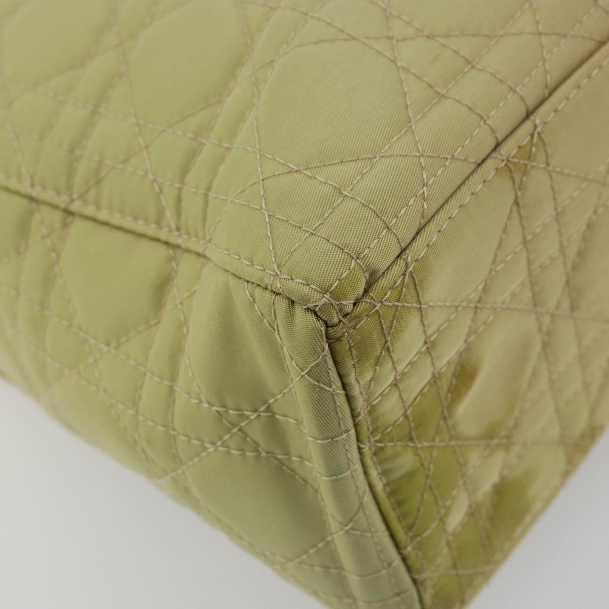 Christian Dior Canage Hand Bag Nylon 2way Green Gold Auth 176178