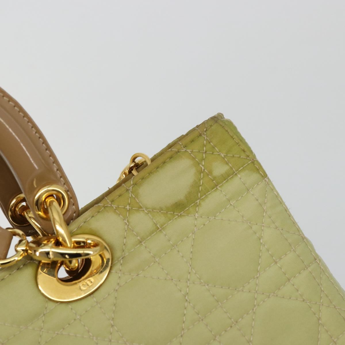 Christian Dior Canage Hand Bag Nylon 2way Green Gold Auth 176178