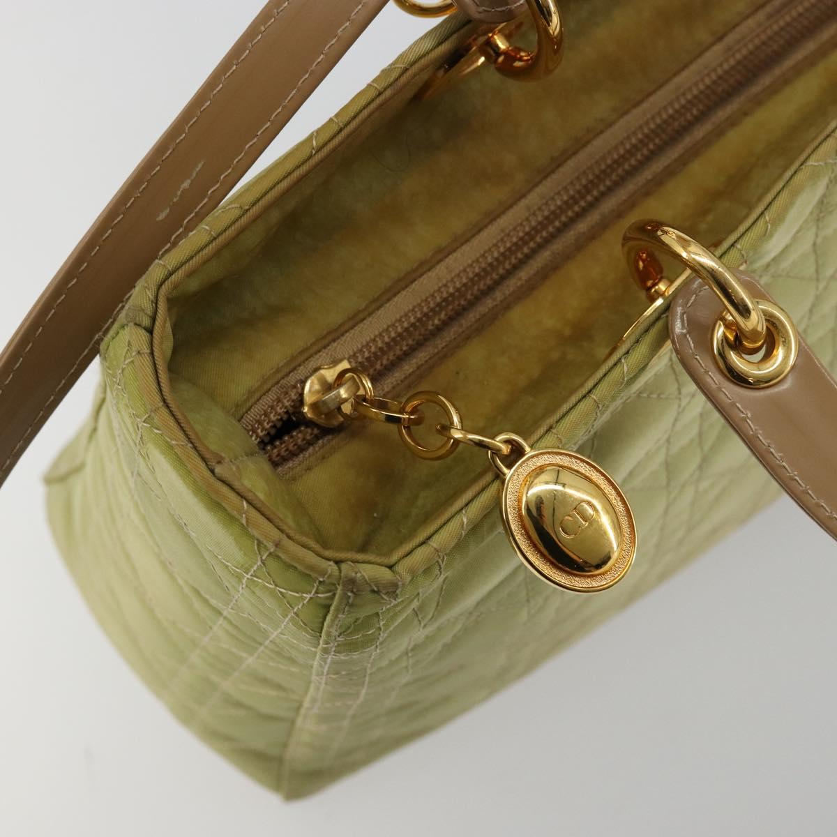 Christian Dior Canage Hand Bag Nylon 2way Green Gold Auth 176178