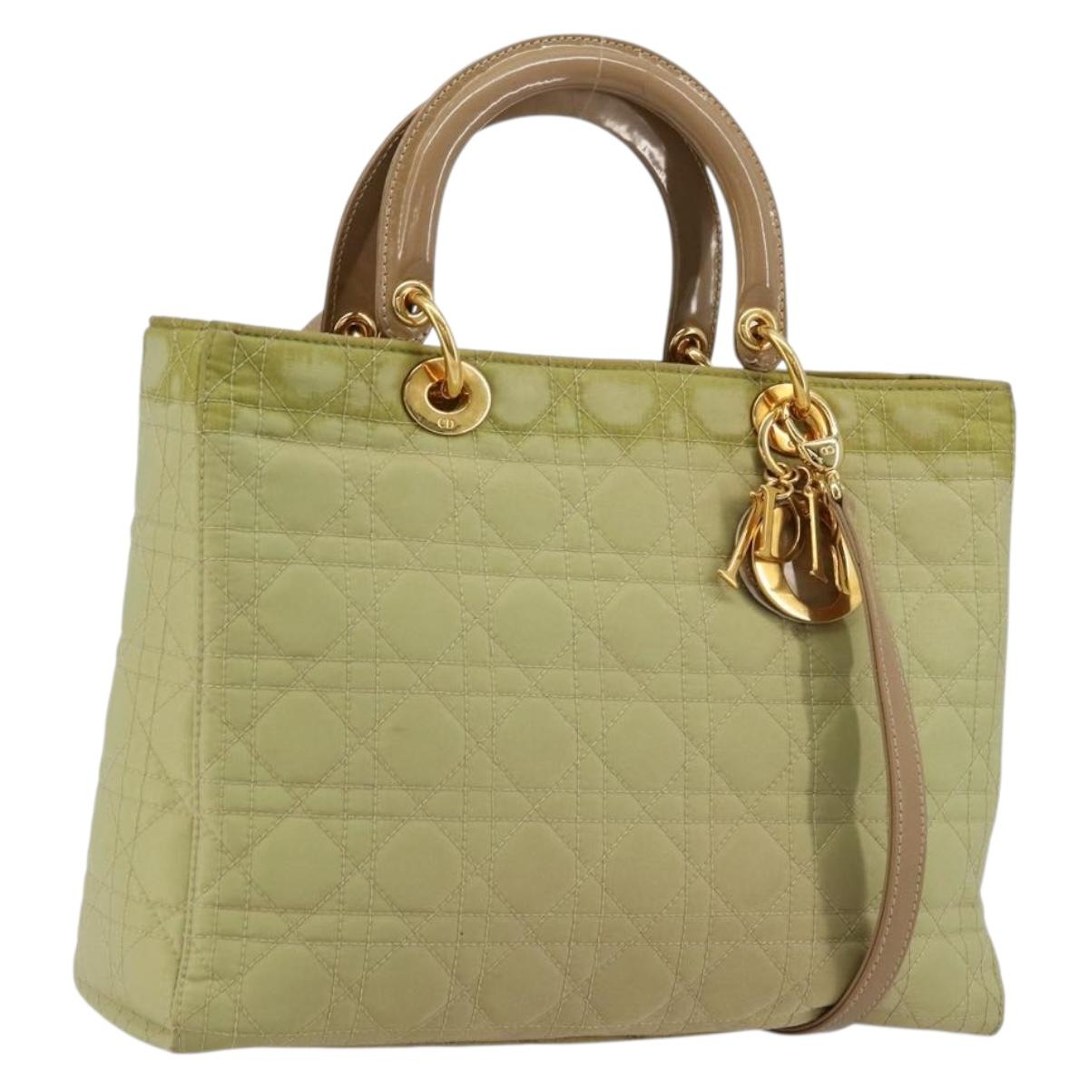 Christian Dior Canage Hand Bag Nylon 2way Green Gold Auth 176178