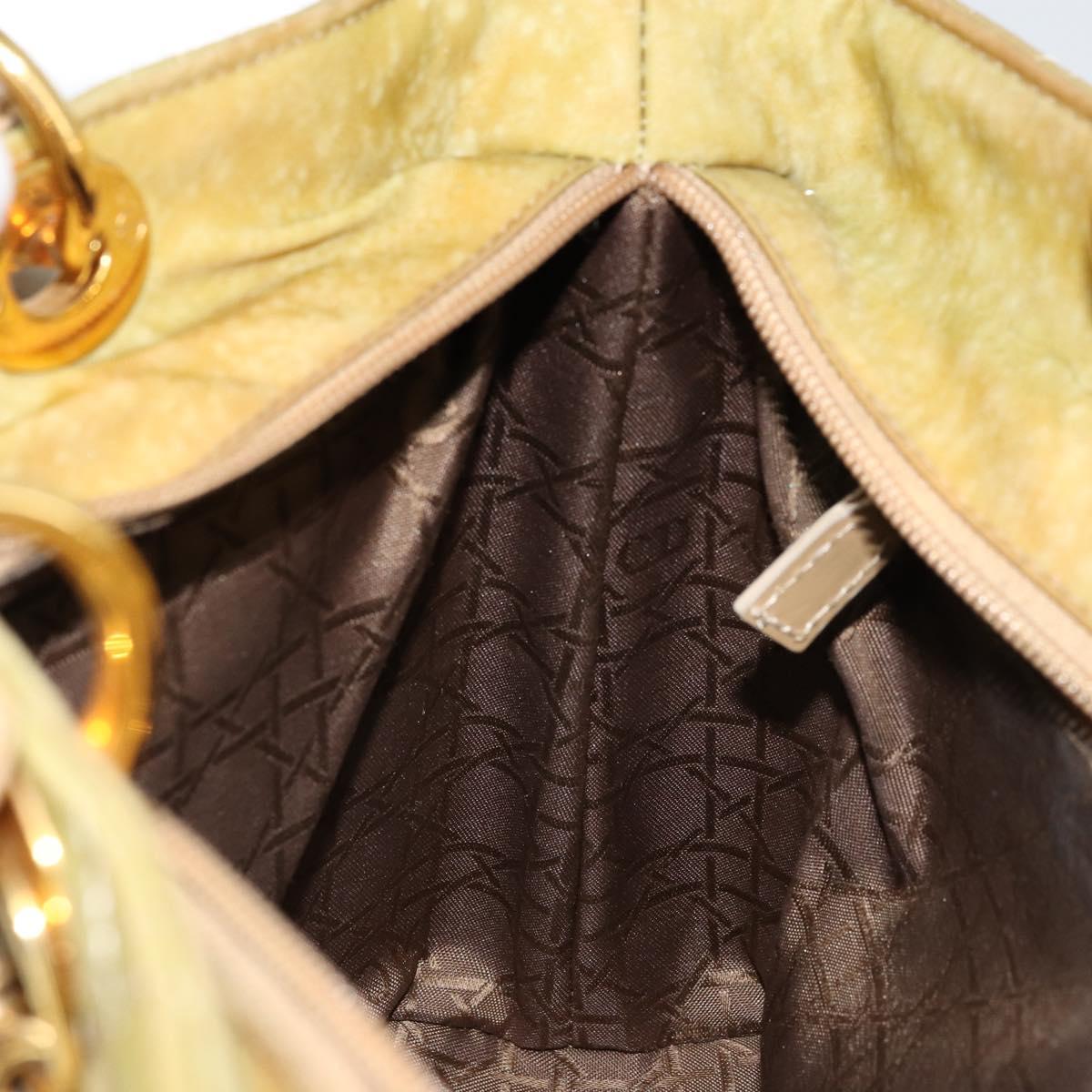 Christian Dior Canage Hand Bag Nylon 2way Green Gold Auth 176178