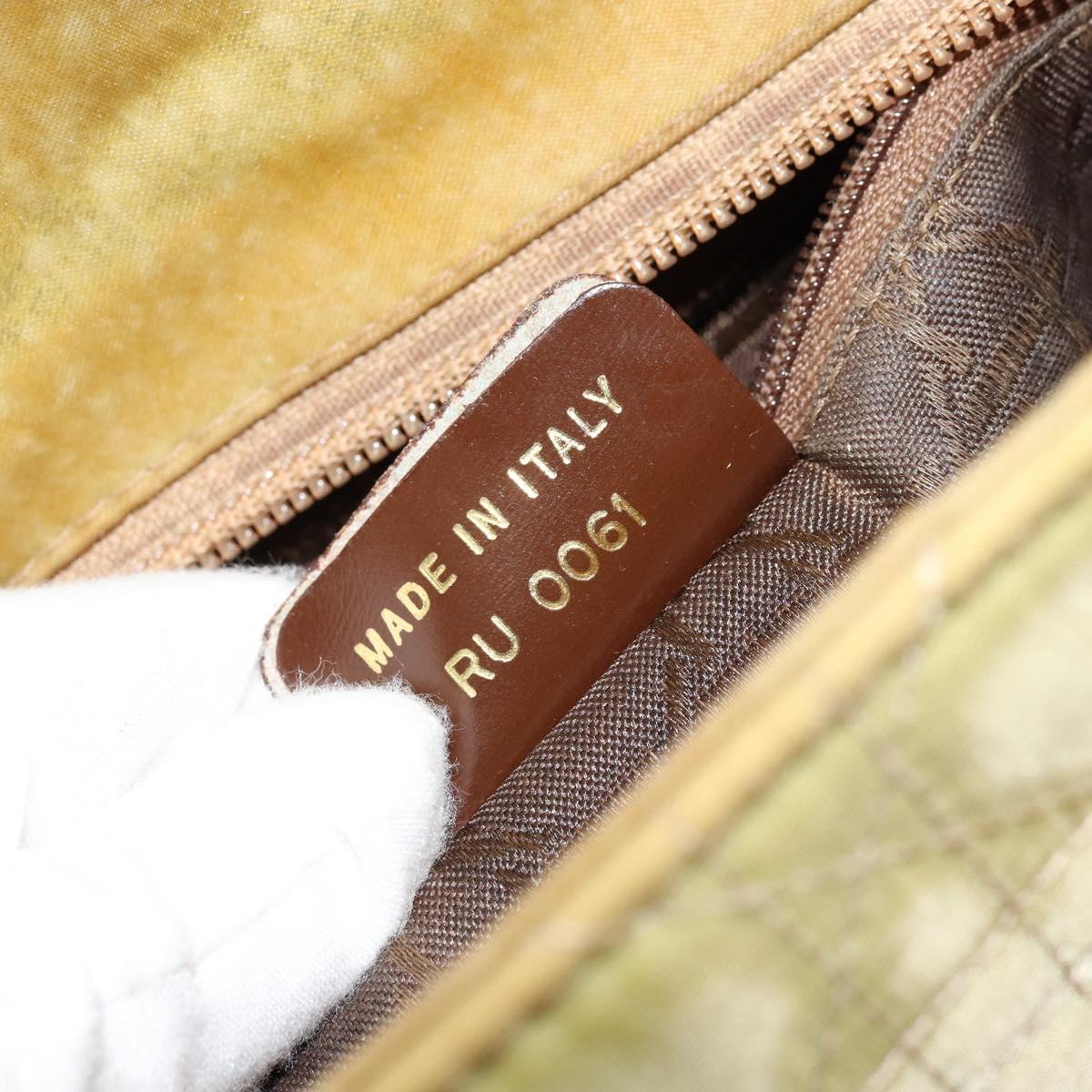 Christian Dior Canage Hand Bag Nylon 2way Green Gold Auth 176178