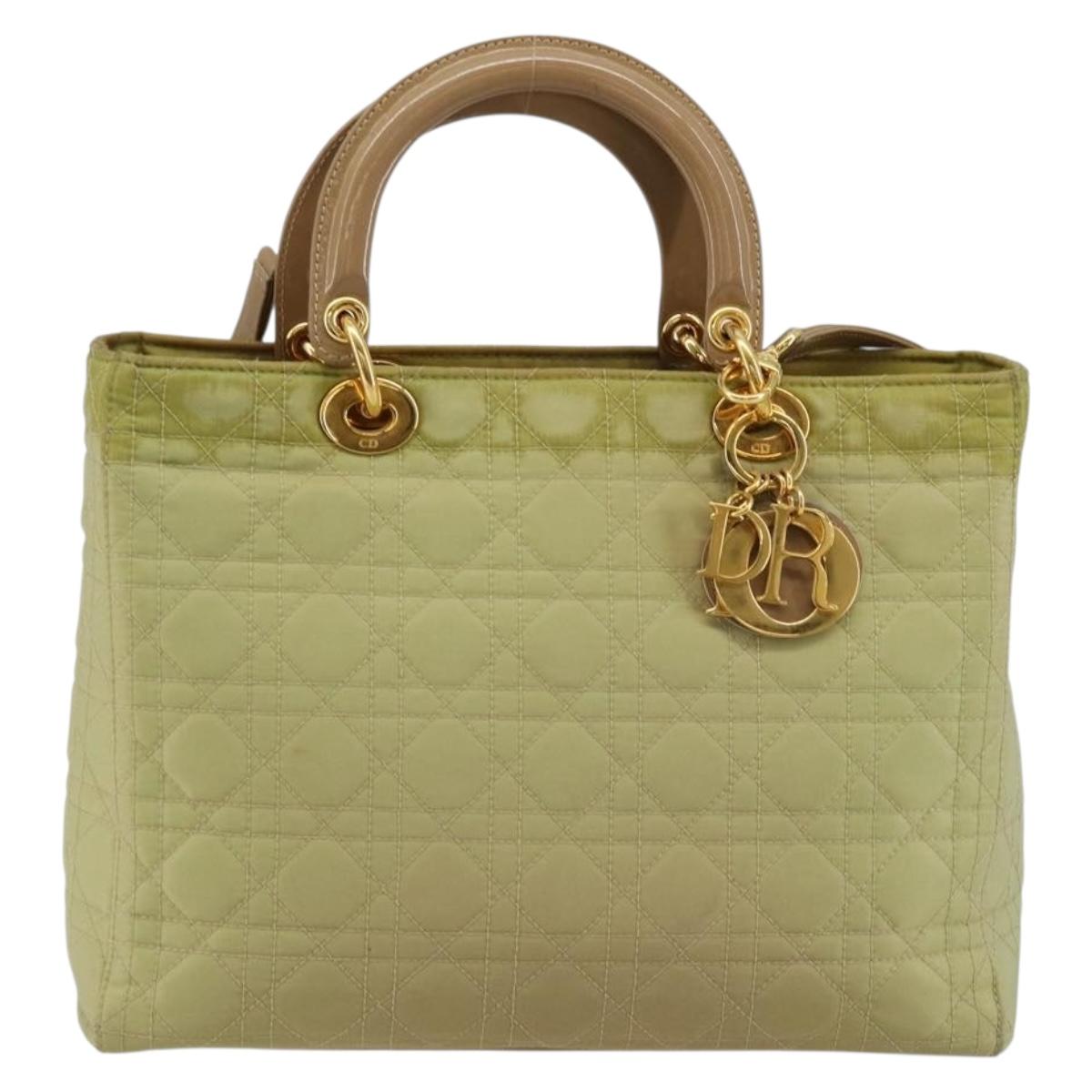 Christian Dior Canage Hand Bag Nylon 2way Green Gold Auth 176178