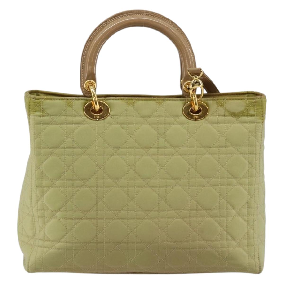 Christian Dior Canage Hand Bag Nylon 2way Green Gold Auth 176178