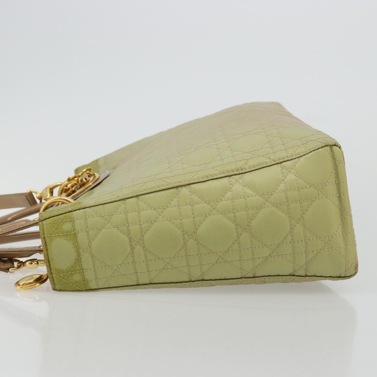 Christian Dior Canage Hand Bag Nylon 2way Green Gold Auth 176178