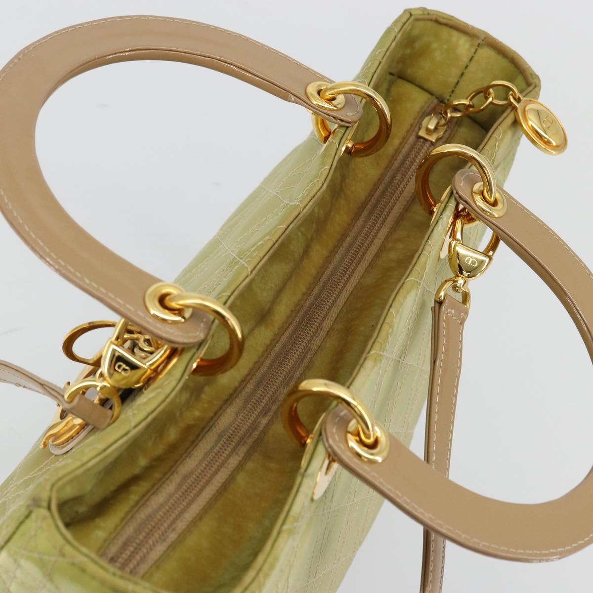 Christian Dior Canage Hand Bag Nylon 2way Green Gold Auth 176178