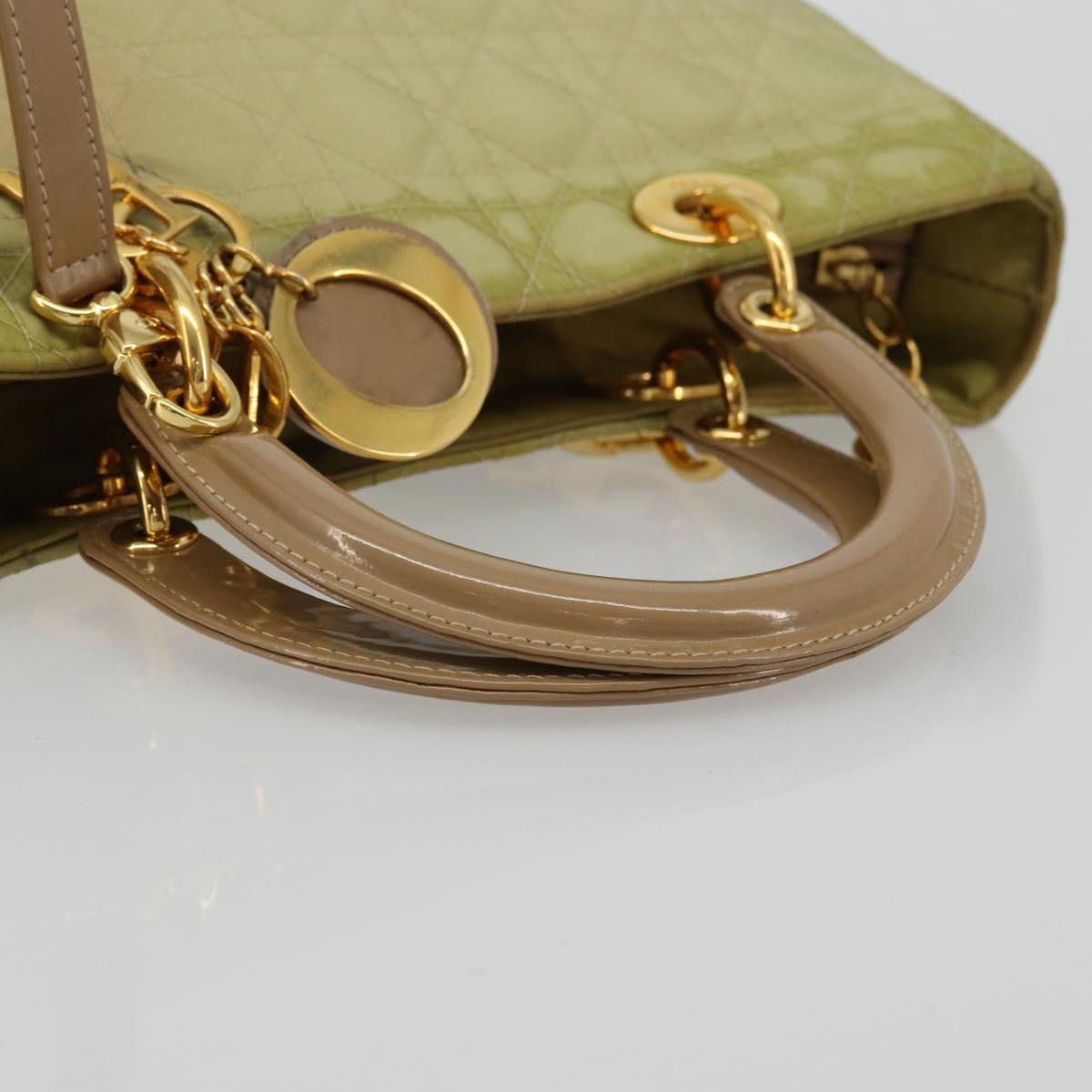 Christian Dior Canage Hand Bag Nylon 2way Green Gold Auth 176178