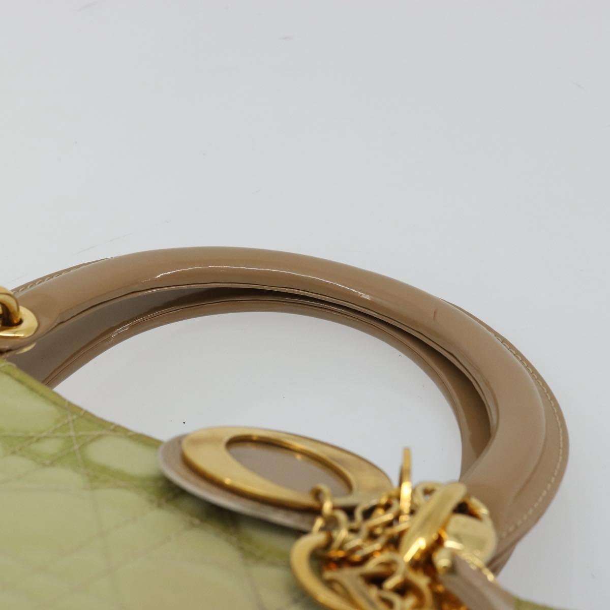 Christian Dior Canage Hand Bag Nylon 2way Green Gold Auth 176178