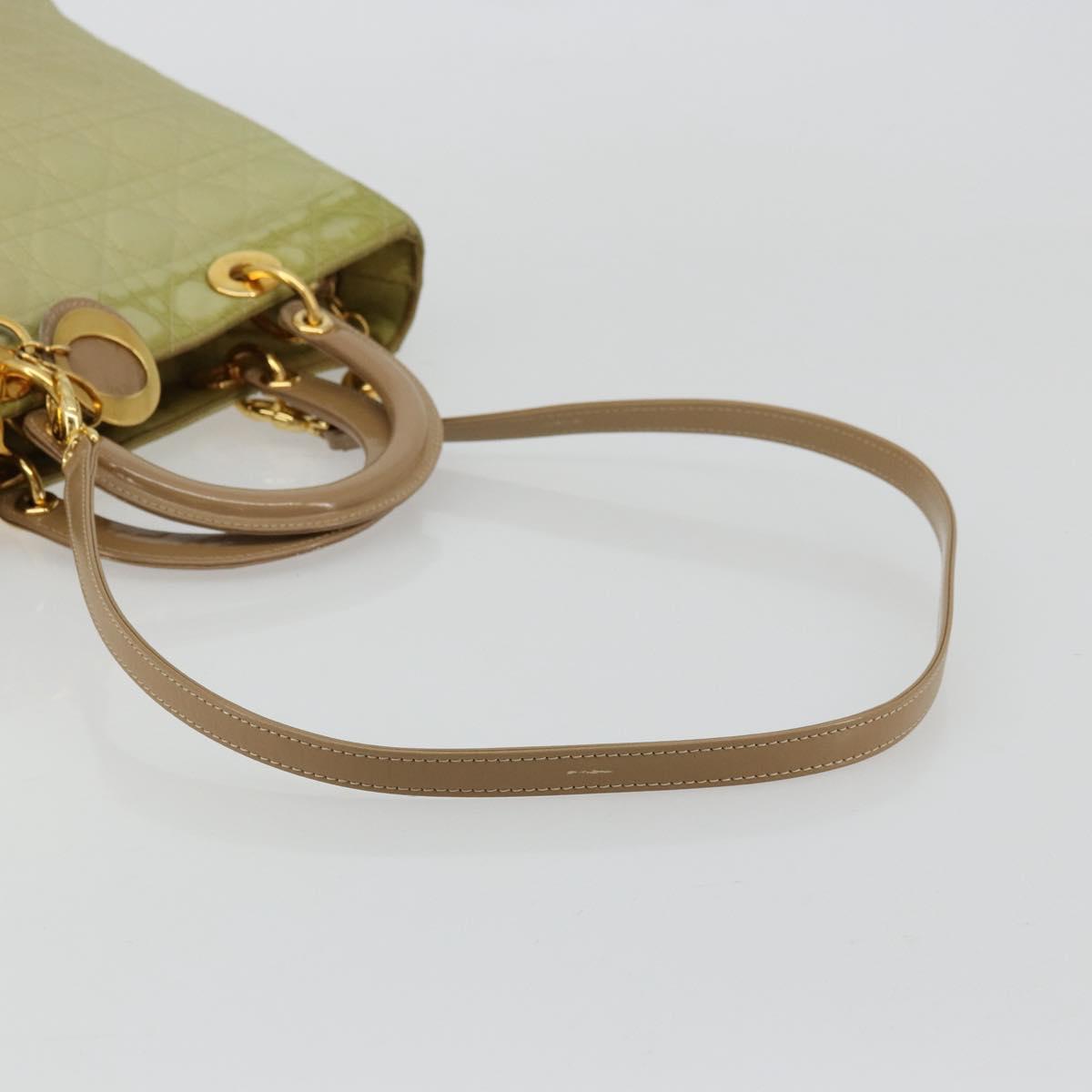 Christian Dior Canage Hand Bag Nylon 2way Green Gold Auth 176178