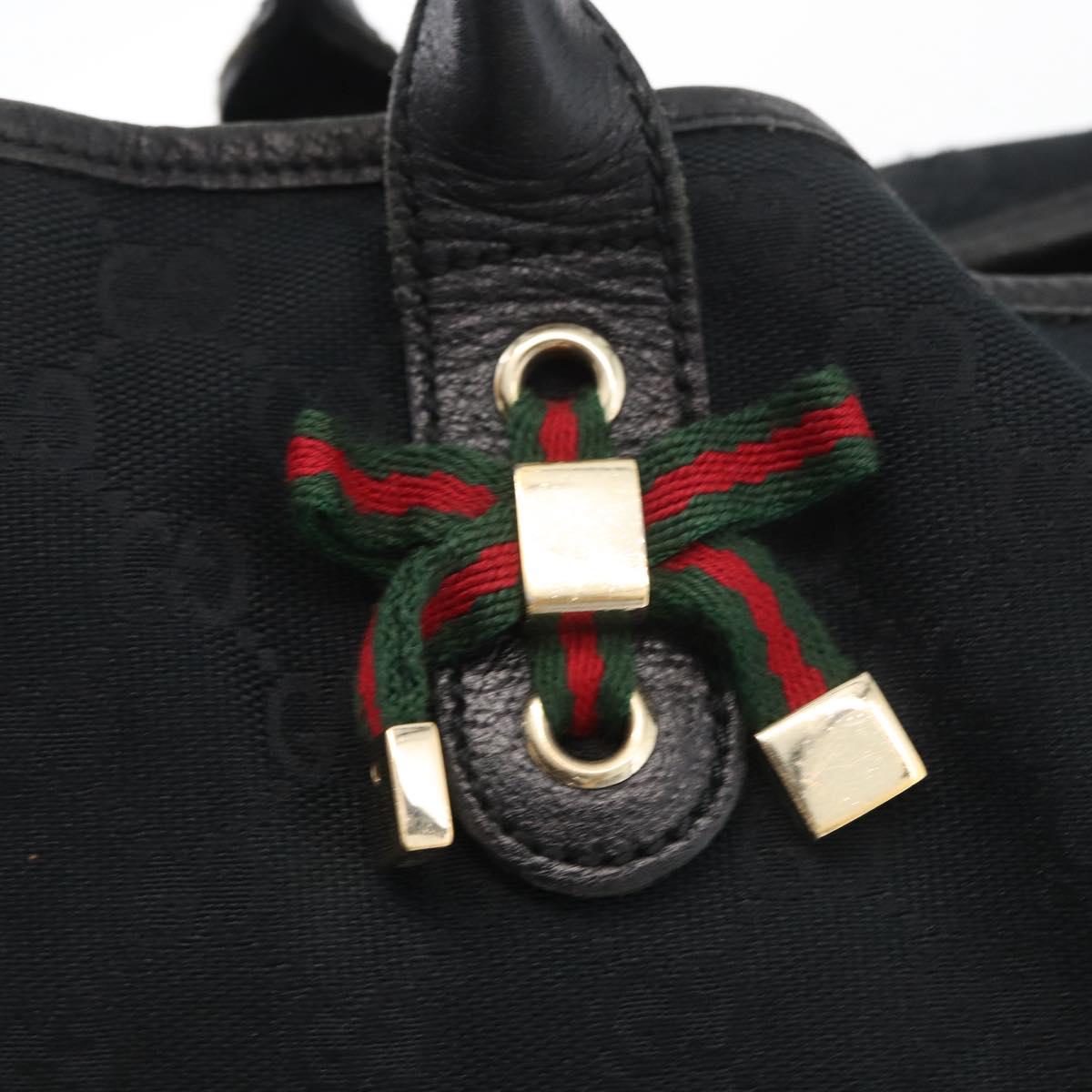 GUCCI GG Canvas Web Sherry Line Pretty Tote Bag Black Gold 163805 Auth 176182