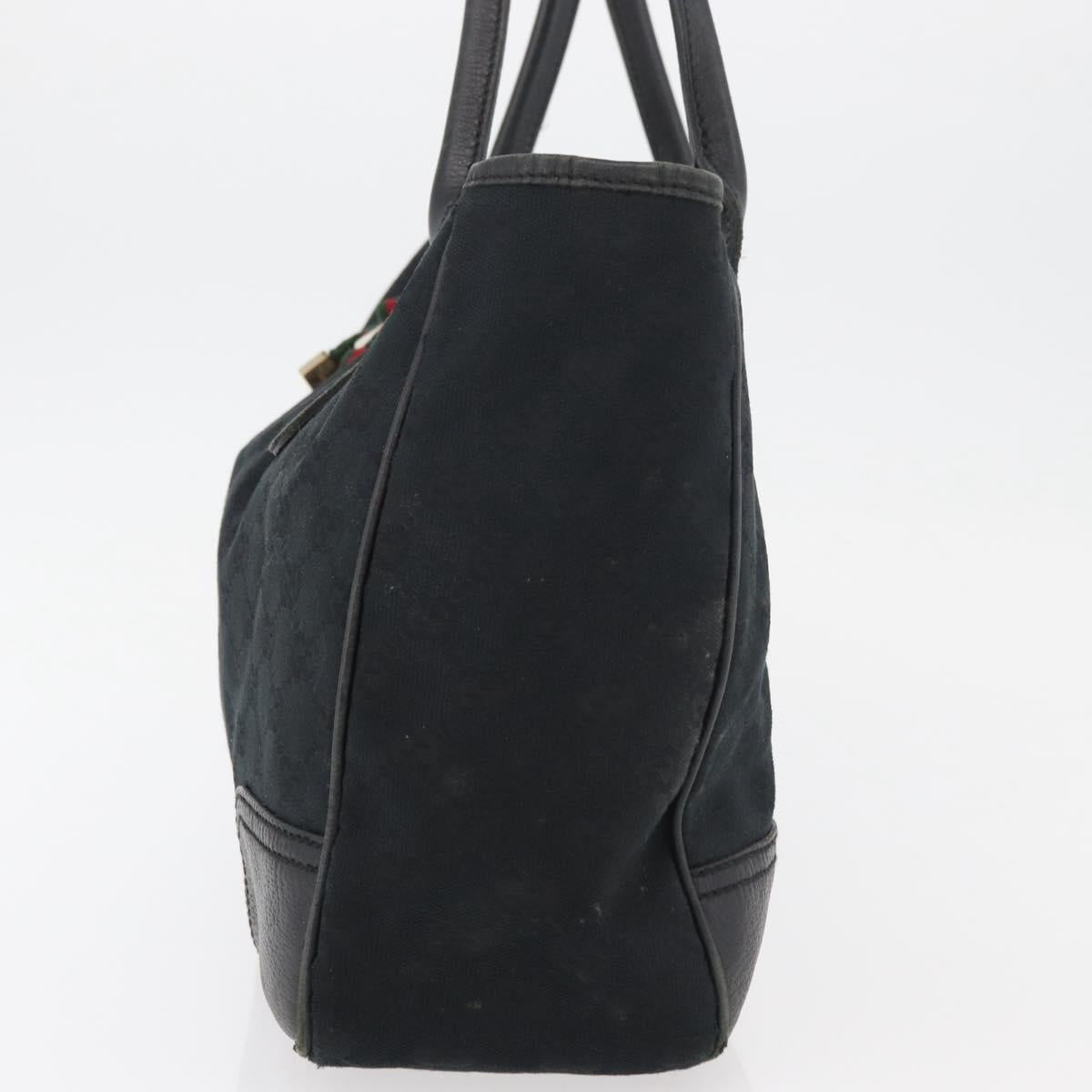 GUCCI GG Canvas Web Sherry Line Pretty Tote Bag Black Gold 163805 Auth 176182