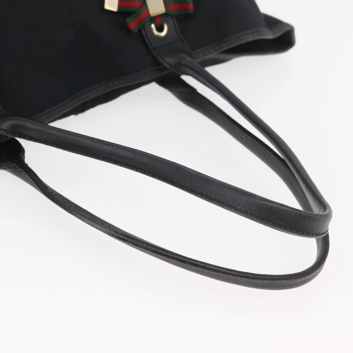 GUCCI GG Canvas Web Sherry Line Pretty Tote Bag Black Gold 163805 Auth 176182