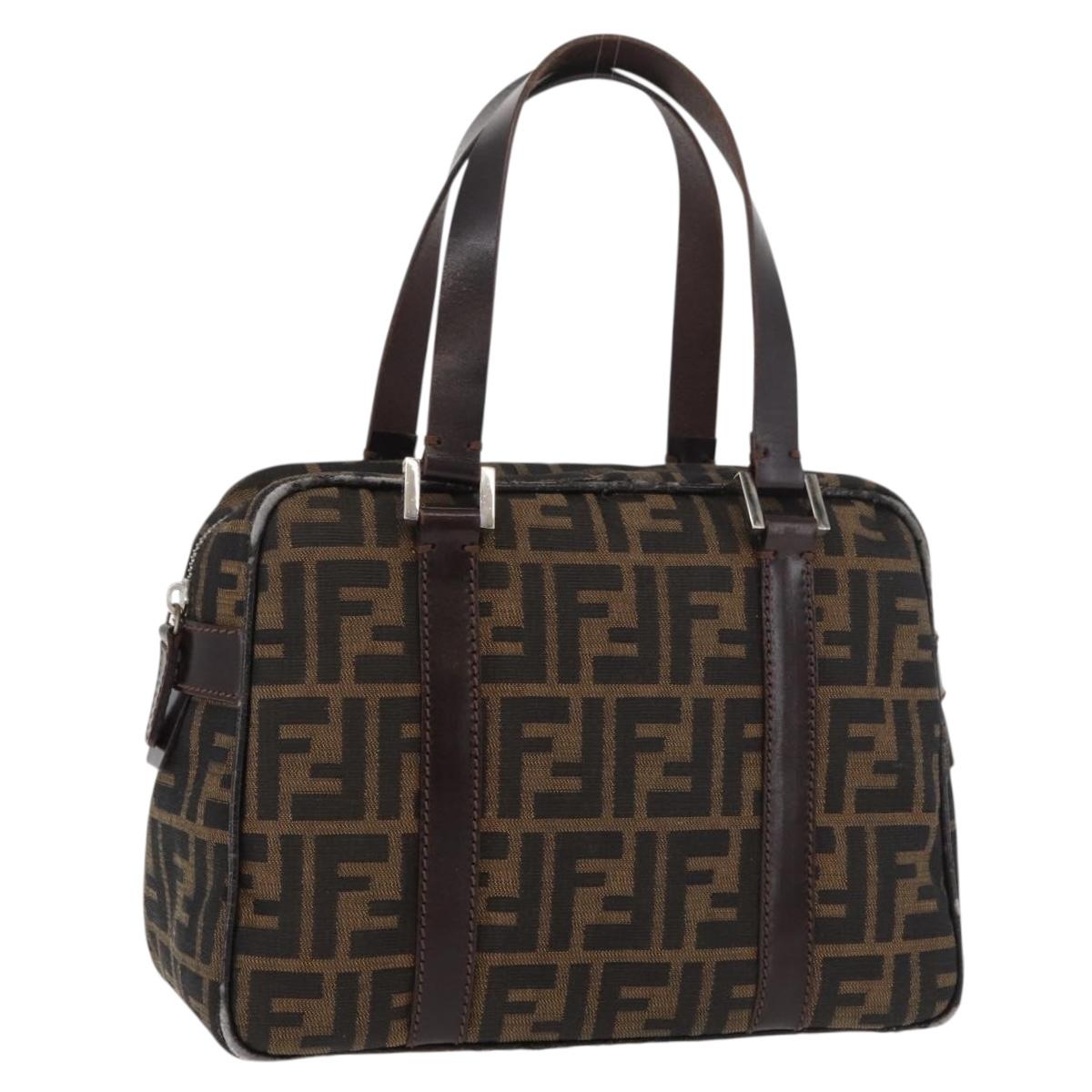 FENDI Zucca Canvas Hand Bag Brown Black Auth 176183