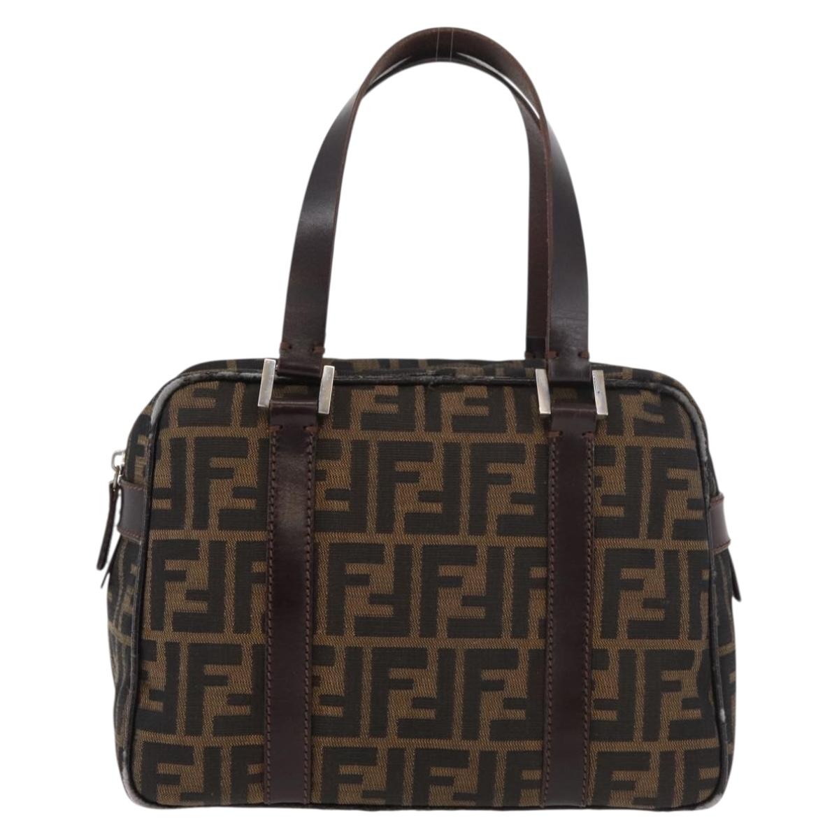 FENDI Zucca Canvas Hand Bag Brown Black Auth 176183