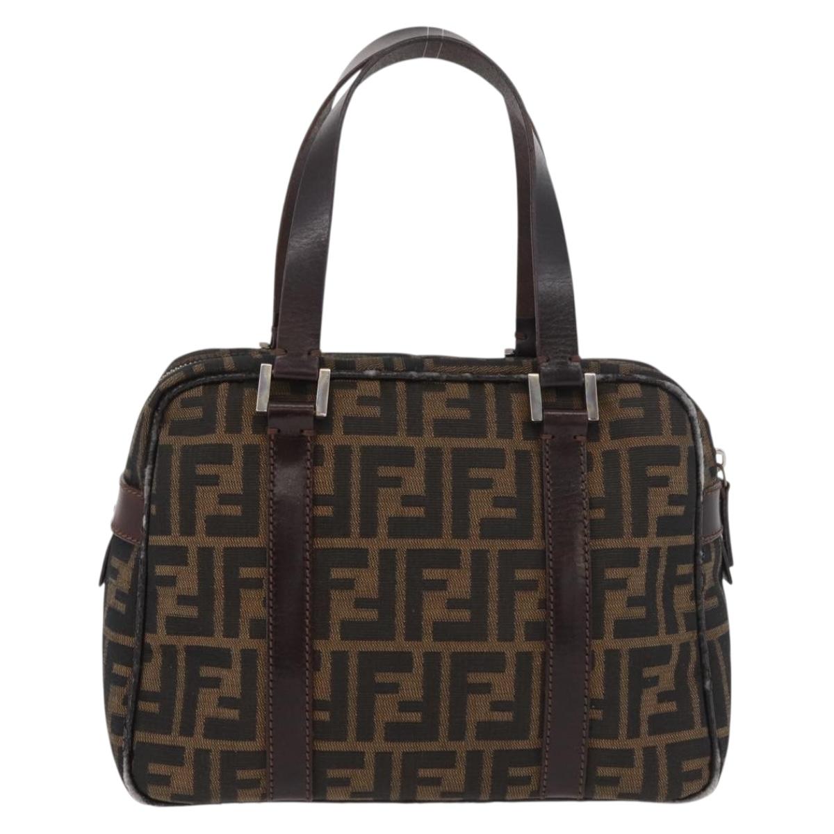 FENDI Zucca Canvas Hand Bag Brown Black Auth 176183