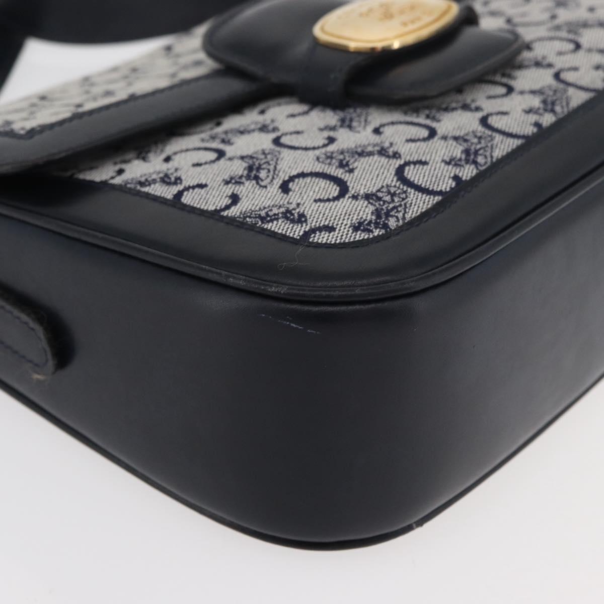 CELINE C Sulky Shoulder Bag Canvas Navy Gold Auth 176184A
