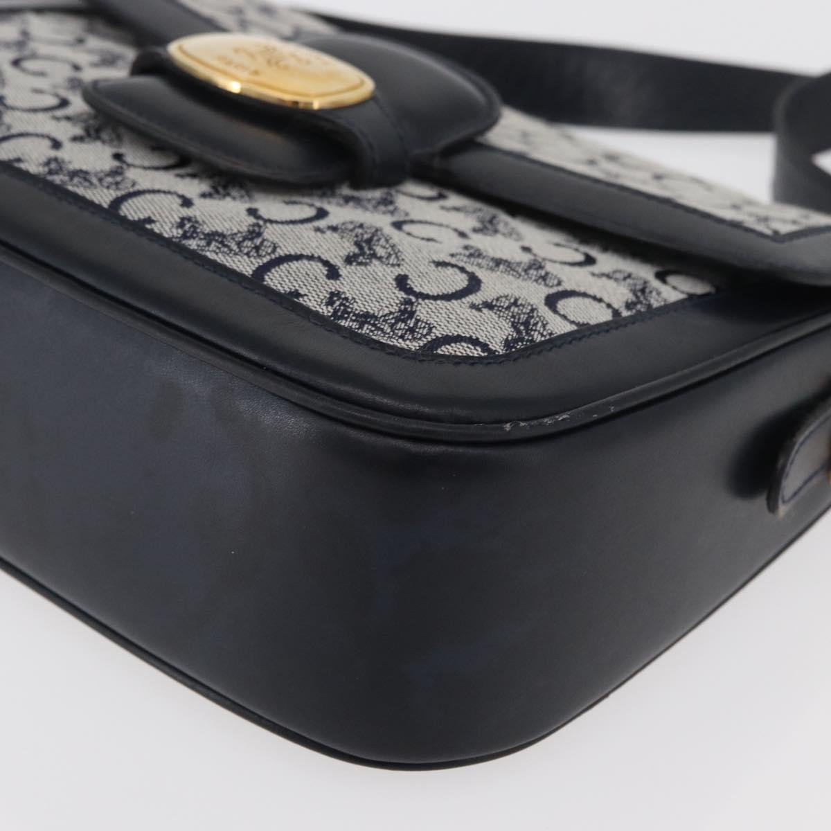 CELINE C Sulky Shoulder Bag Canvas Navy Gold Auth 176184A