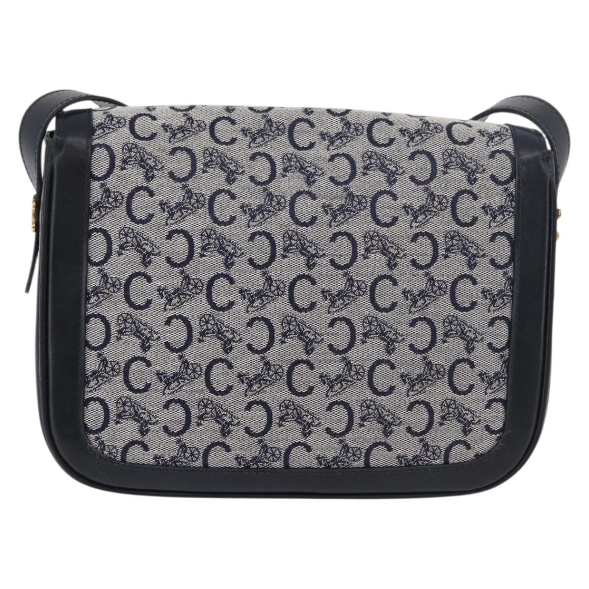 CELINE C Sulky Shoulder Bag Canvas Navy Gold Auth 176184A