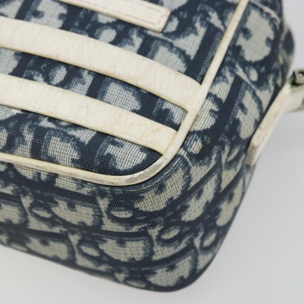 Christian Dior Trotter Canvas Shoulder Bag PVC Navy Silver Auth 176185