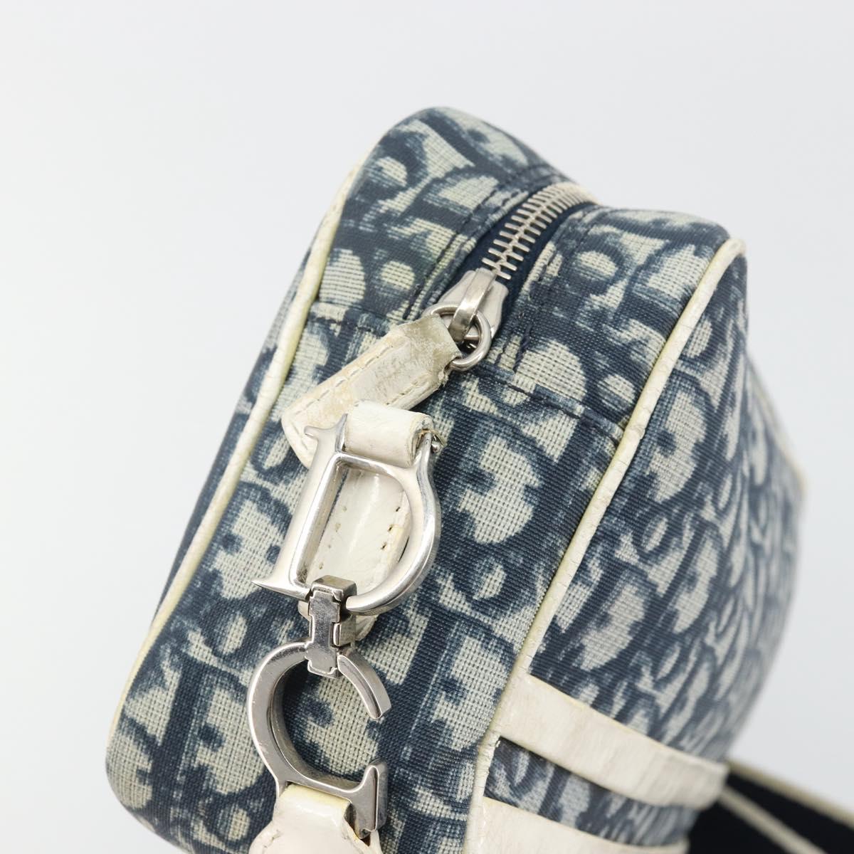 Christian Dior Trotter Canvas Shoulder Bag PVC Navy Silver Auth 176185