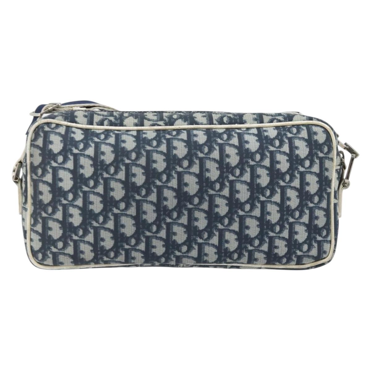 Christian Dior Trotter Canvas Shoulder Bag PVC Navy Silver Auth 176185