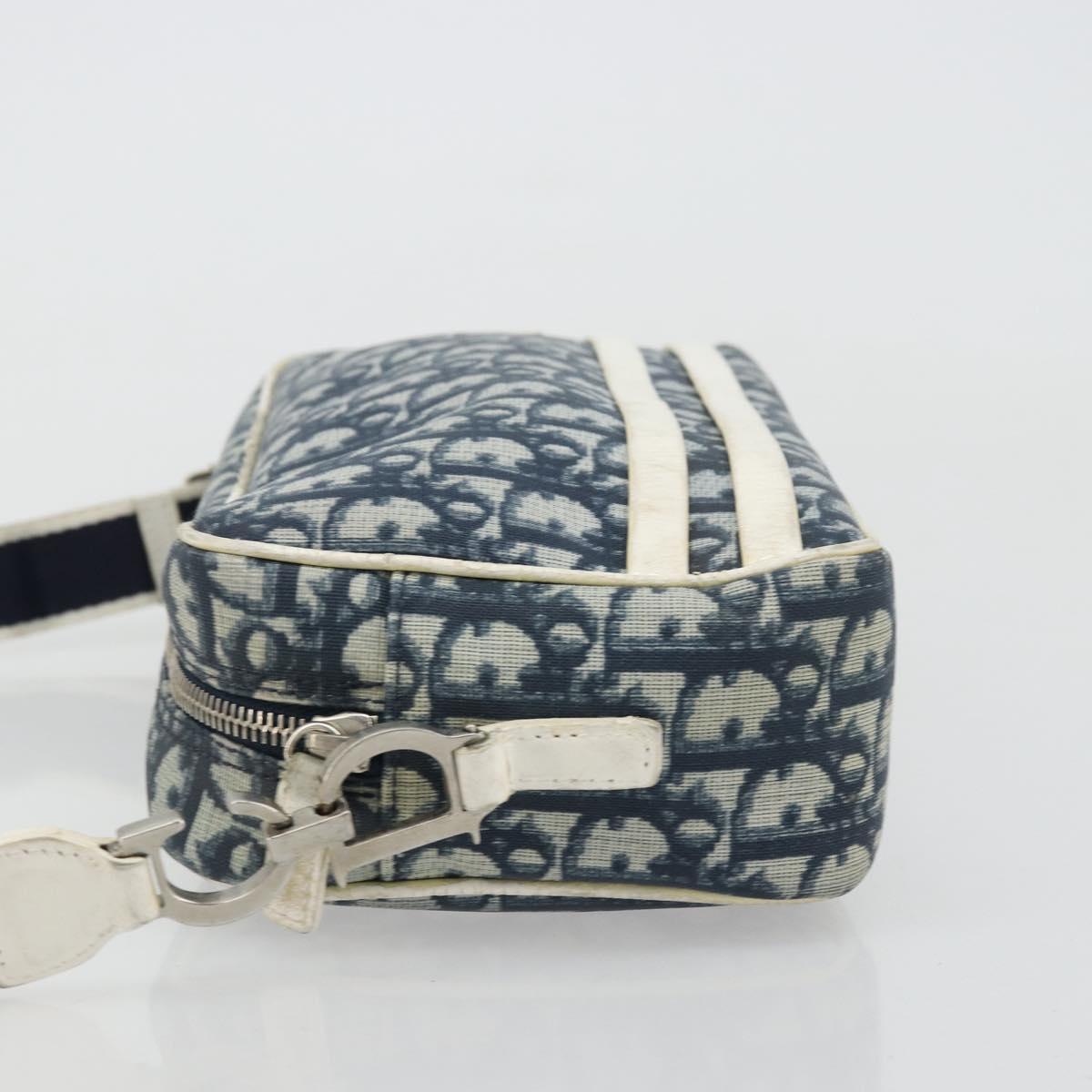 Christian Dior Trotter Canvas Shoulder Bag PVC Navy Silver Auth 176185